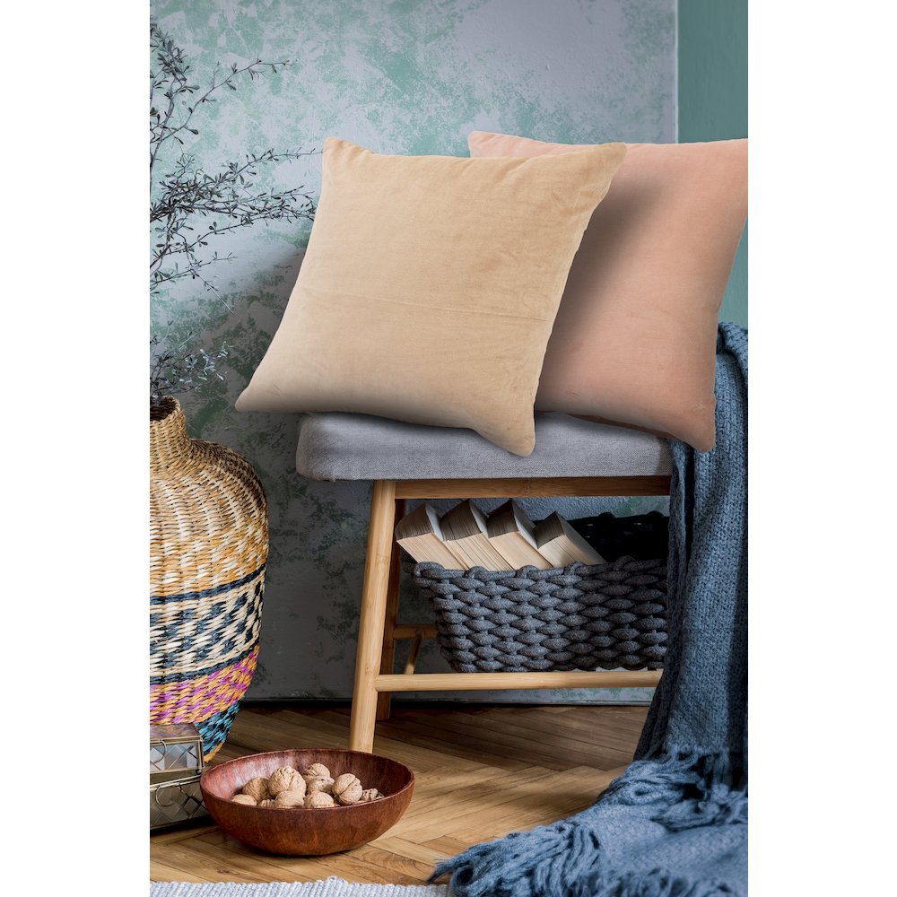 Evette Rios Oxford Taupe Velveteen Cotton Throw Pillow. Picture 2