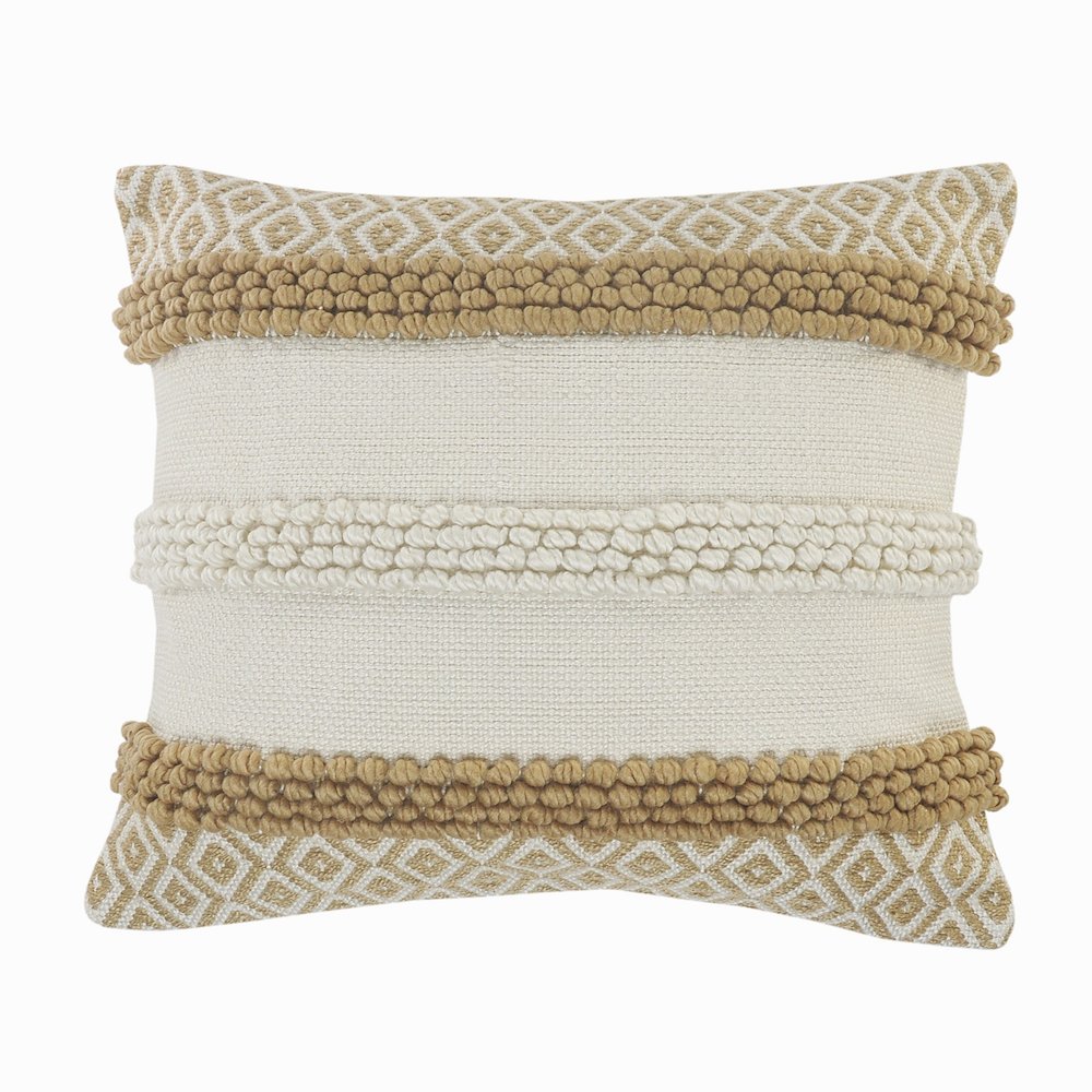 Textured and Geometric Natural Throw Pillow. Picture 1
