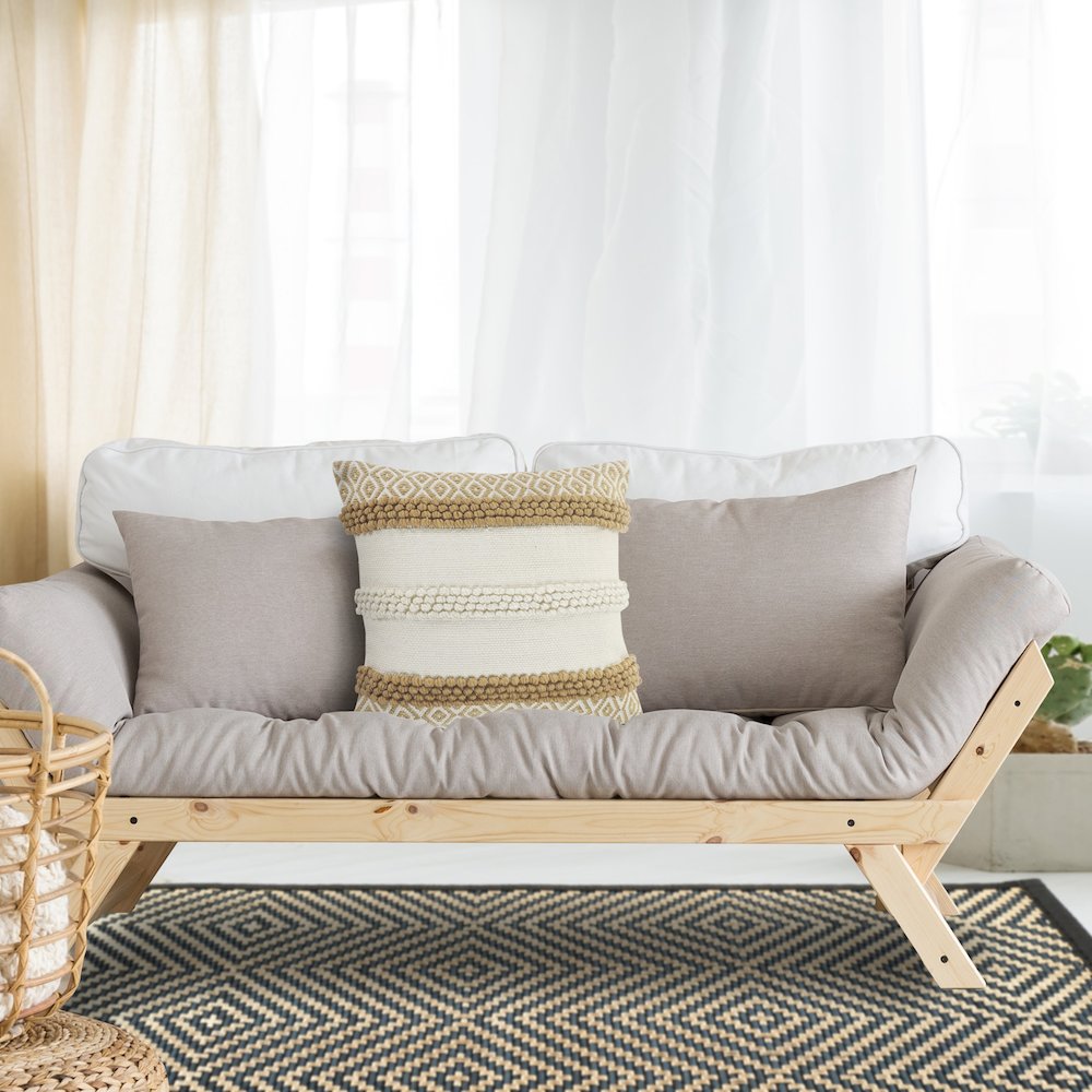 Textured and Geometric Natural Throw Pillow. Picture 2