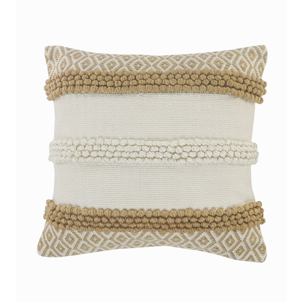 Ox Bay Hand-Woven Tan/White Geometric Resistant Polyester Pillow Cover. Picture 1