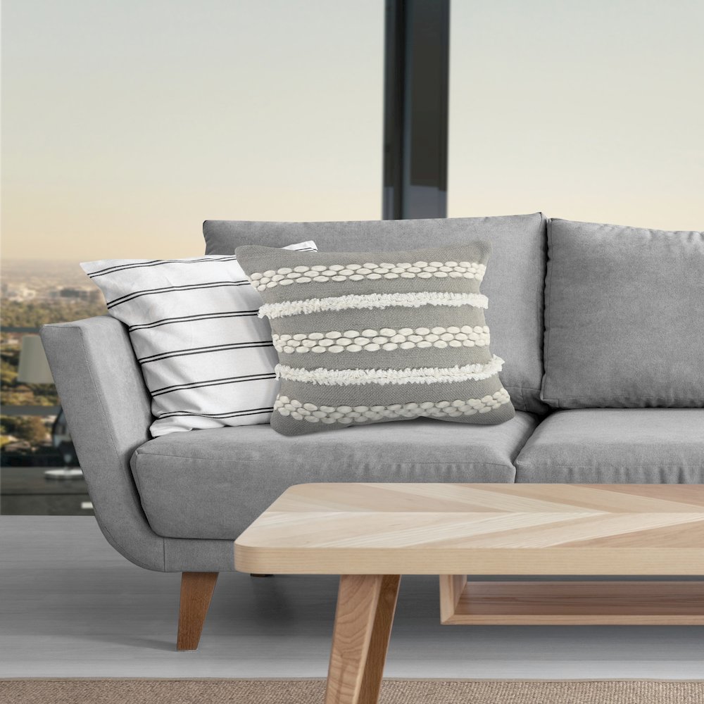 Gray Textured and Tufted Throw Pillow. Picture 5