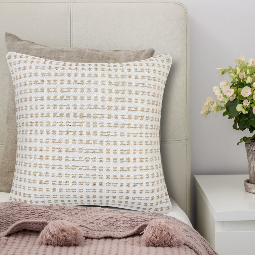 Reed Cotton and Jute Pillow Set of 2 in Tan/White, 20" x 20". Picture 8