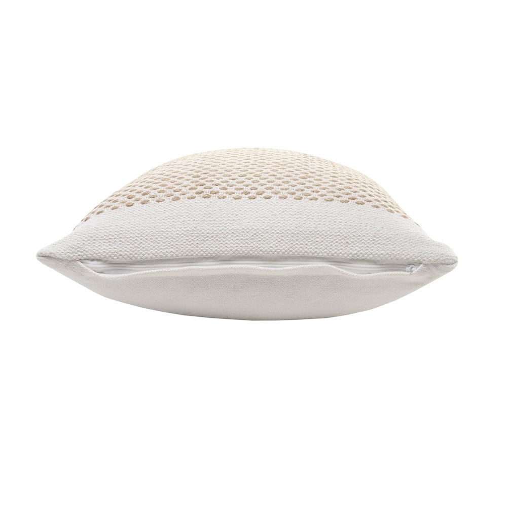 Ox Bay Hand-Woven White/Tan Color Block Cotton Blend Pillow Cover. Picture 2