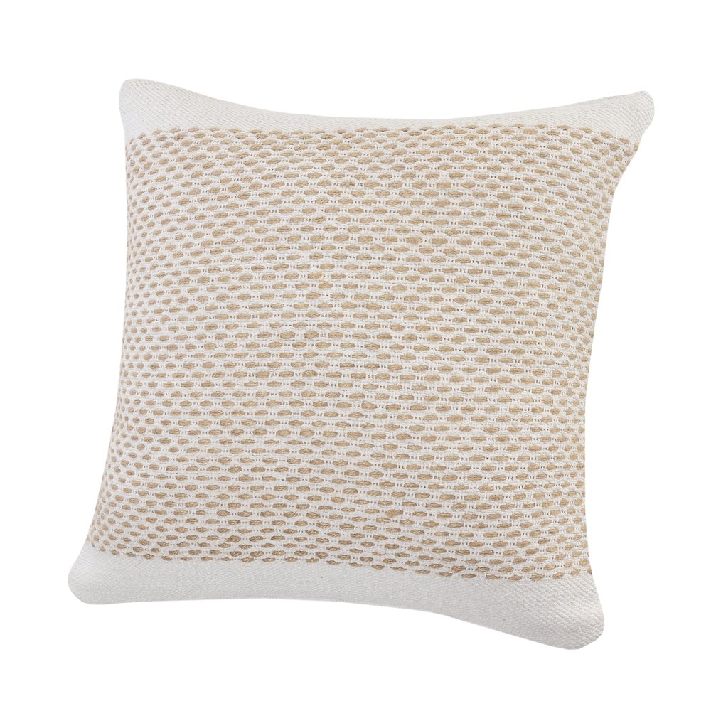 Ox Bay Hand-Woven White/Tan Color Block Cotton Blend Pillow Cover. Picture 4