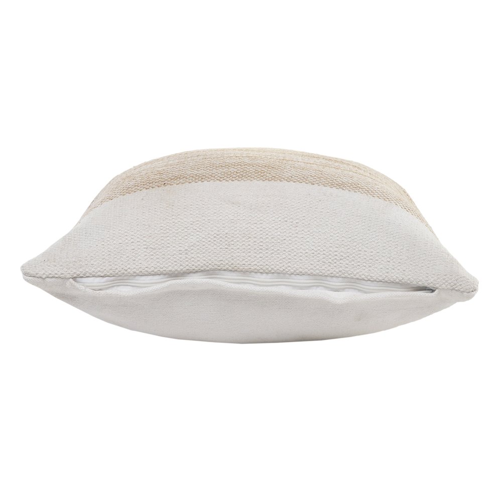 Ivory and Jute Striped and Bordered Throw Pillow. Picture 5