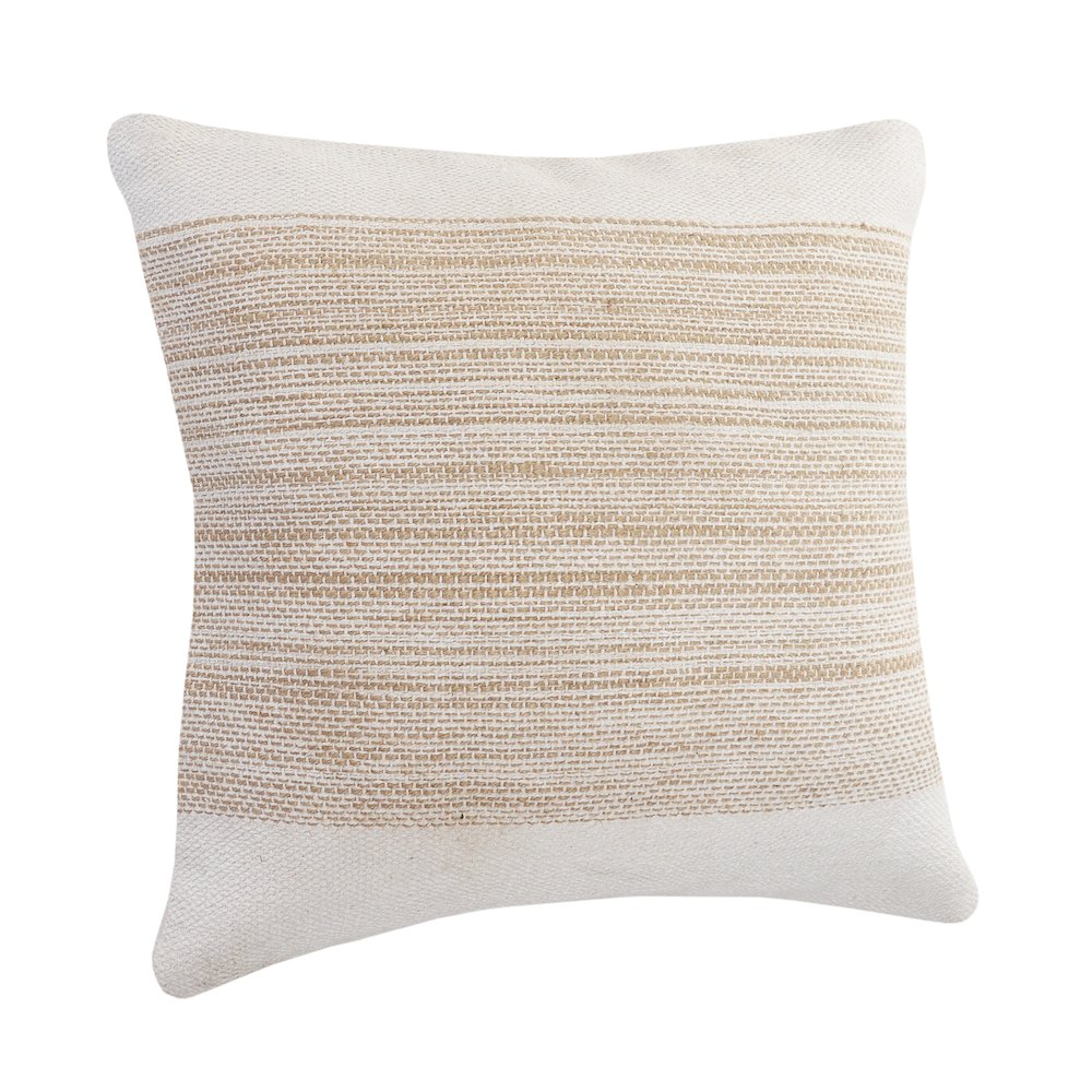 Ivory and Jute Striped and Bordered Throw Pillow. Picture 3