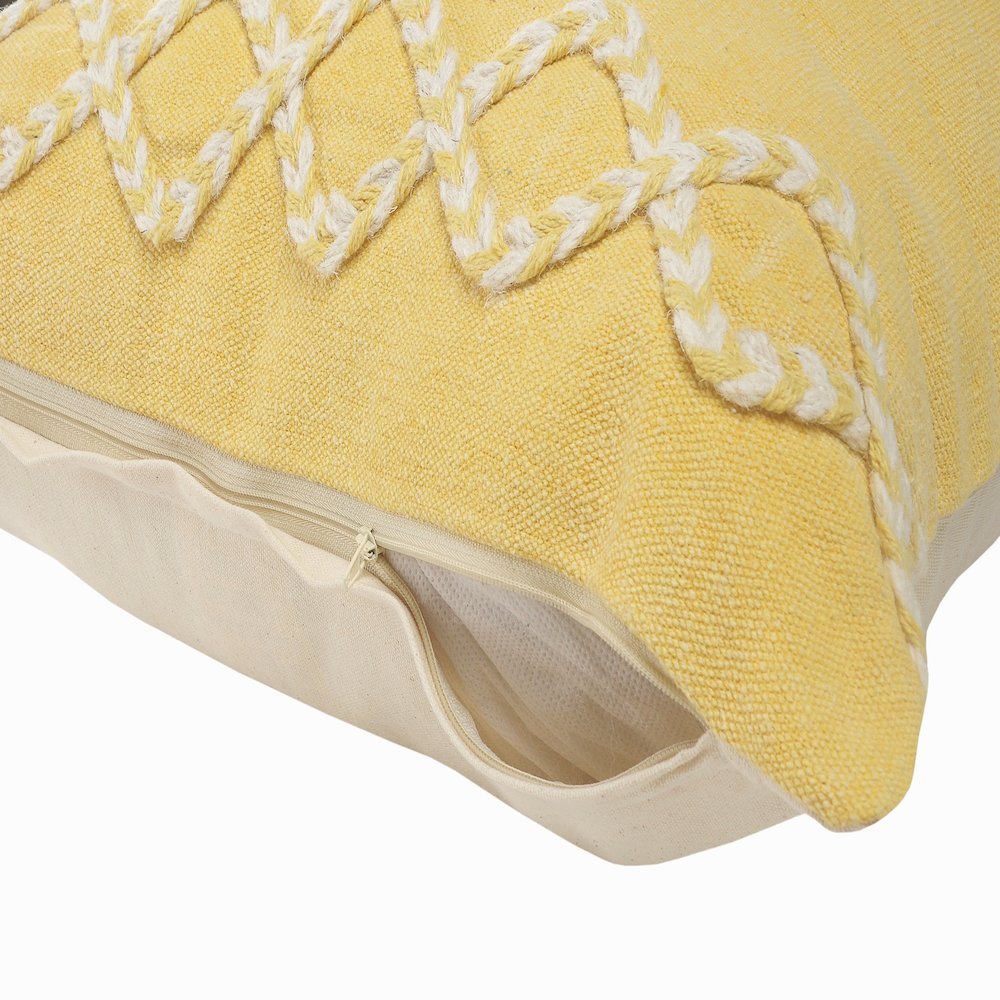 Ox Bay Hand-Woven Yellow Bordered All-Natural Cotton  Pillow Cover. Picture 4