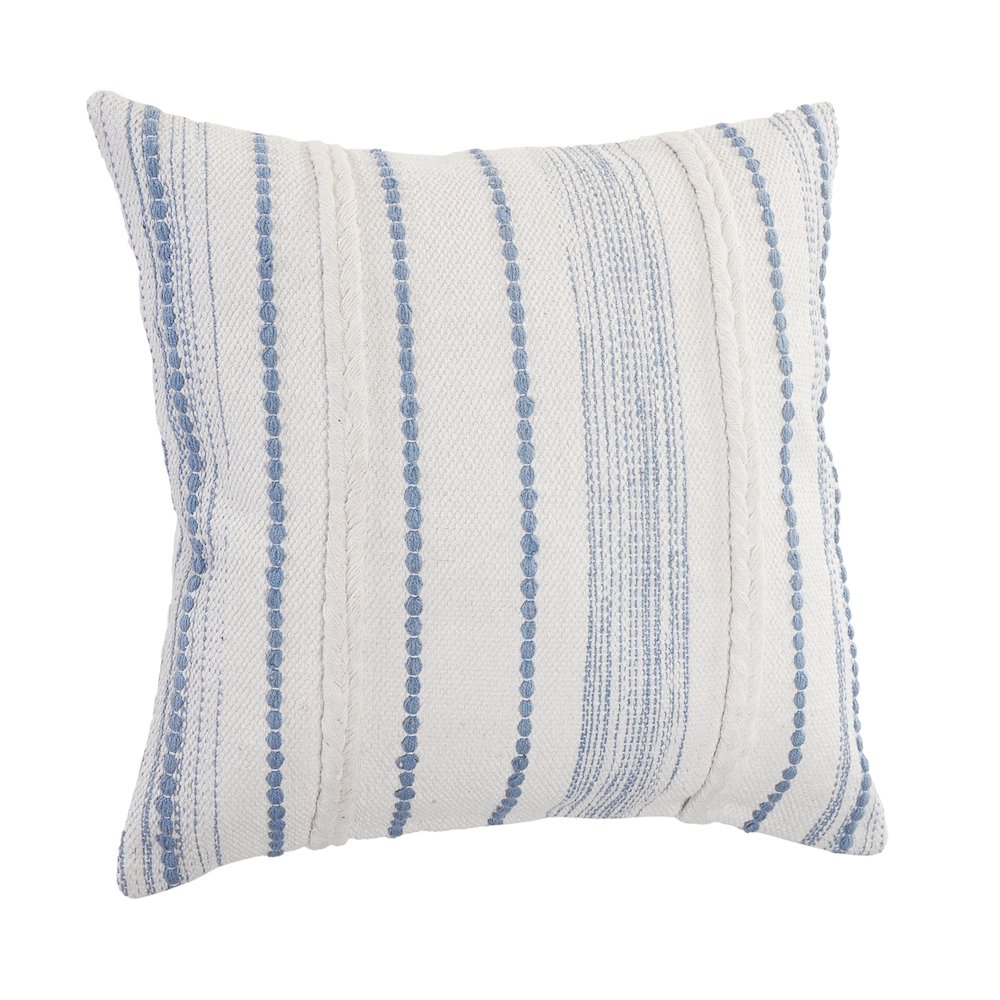 Ox Bay Hand-Woven White/Blue Stripe All-Natural Cotton  Pillow Cover. Picture 4