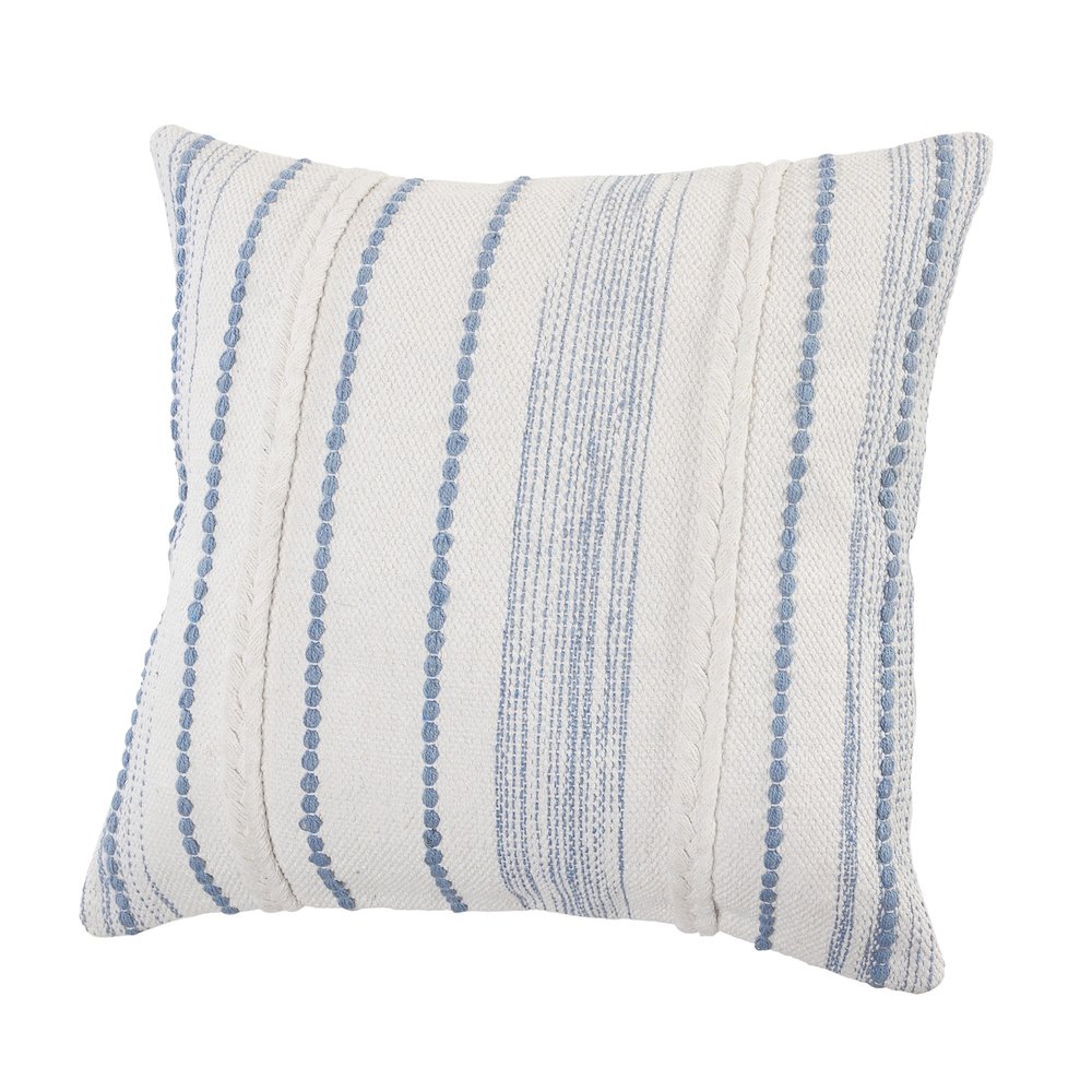 Ox Bay Hand-Woven White/Blue Stripe All-Natural Cotton  Pillow Cover. Picture 5