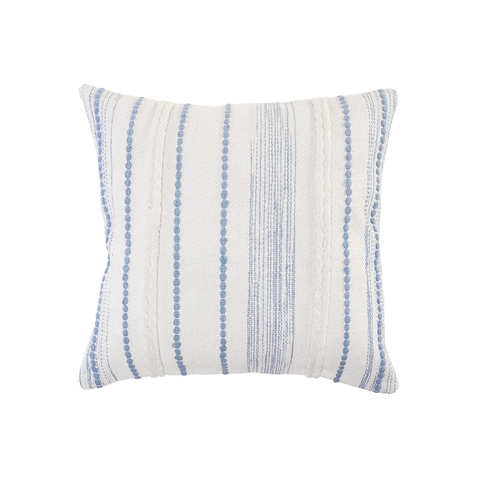 Ox Bay Hand-Woven White/Blue Stripe All-Natural Cotton  Pillow Cover. Picture 1