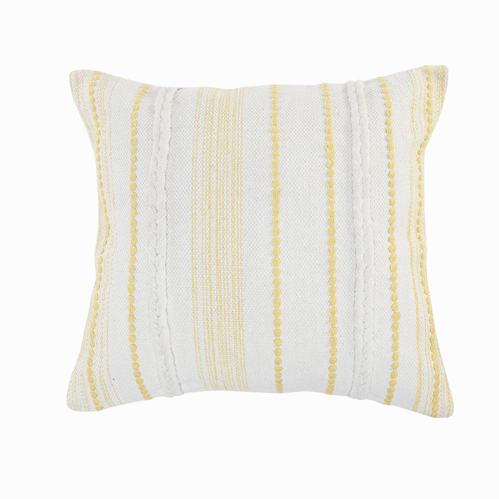 Ox Bay Hand-Woven White/Yellow Stripe All-Natural Cotton  Pillow Cover. Picture 1