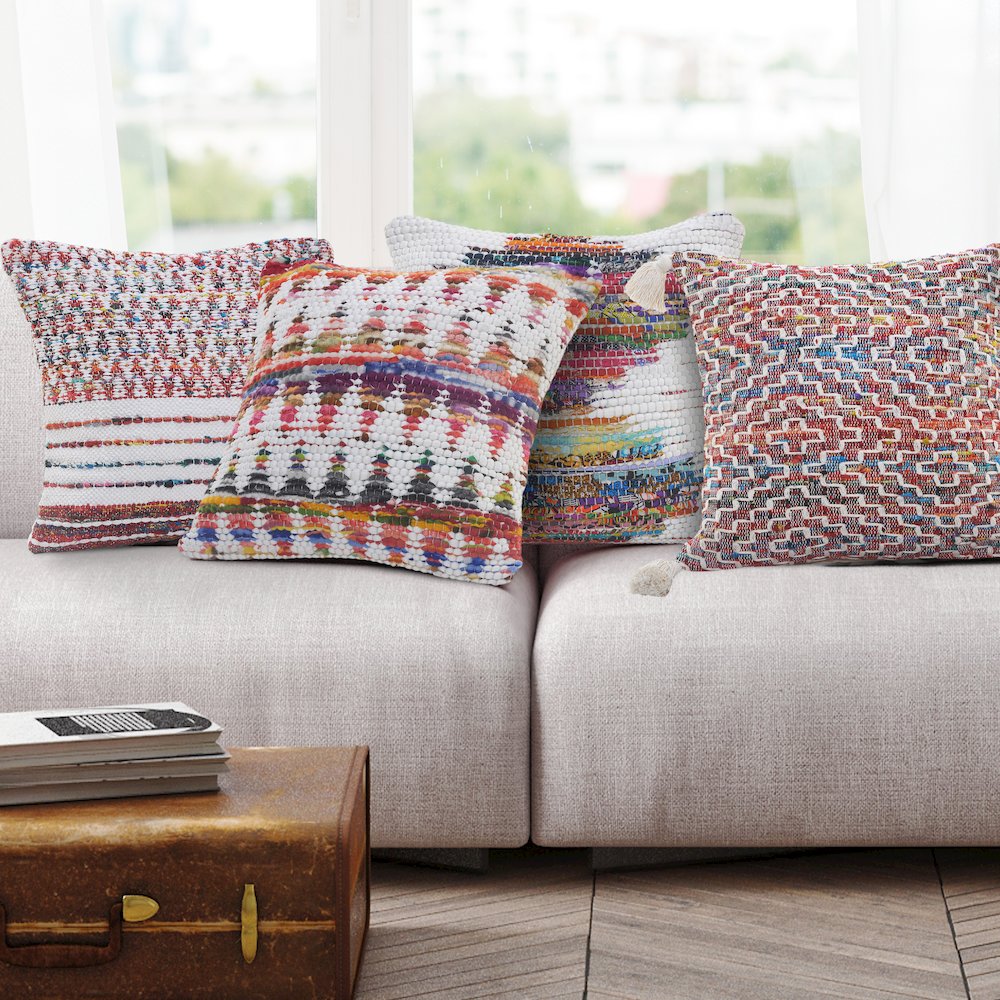 Colorful Chindi Geometric Patterned Throw Pillow. Picture 10