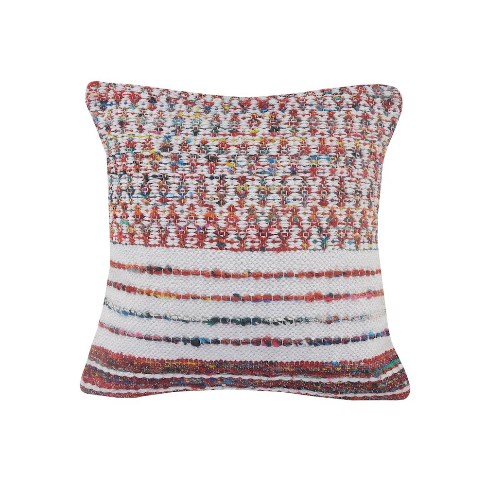 Ox Bay Hand-Woven Red/Multicolored Stripe Cotton Blend Pillow Cover. Picture 1