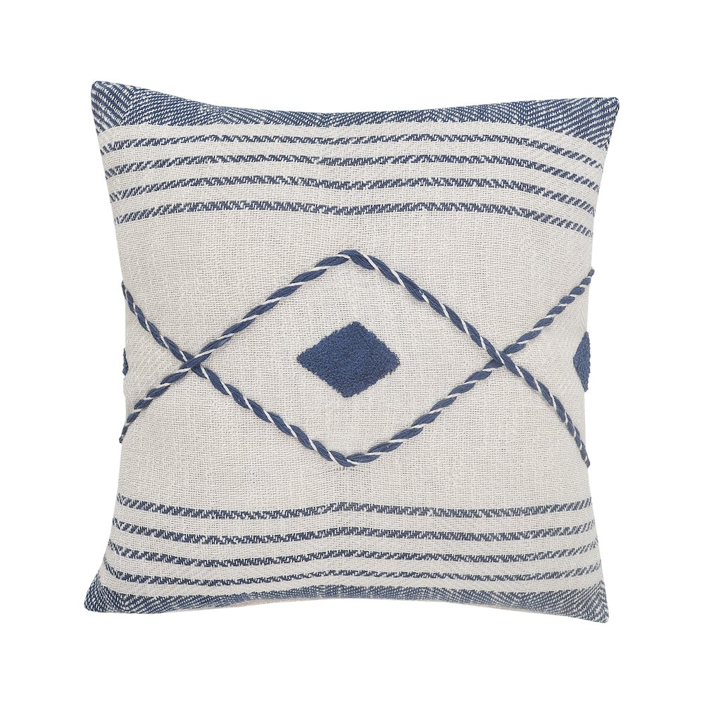 Ox Bay Hand-Woven Blue/White Geometric All-Natural Cotton  Pillow Cover. Picture 1