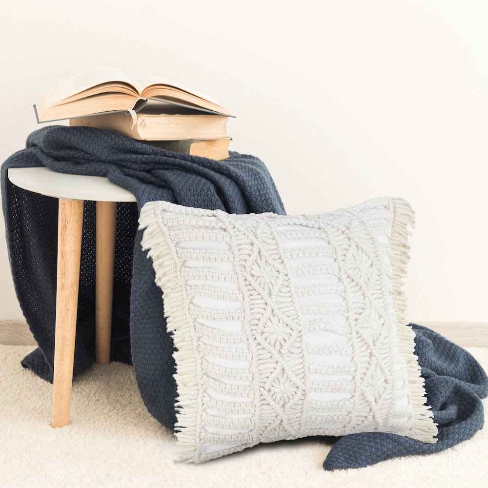 Handmade Macrame Indoor Outdoor Throw Pillow. Picture 8