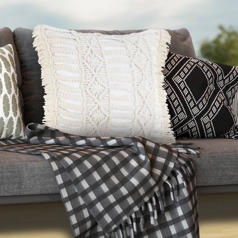 Handmade Macrame Indoor Outdoor Throw Pillow. Picture 9
