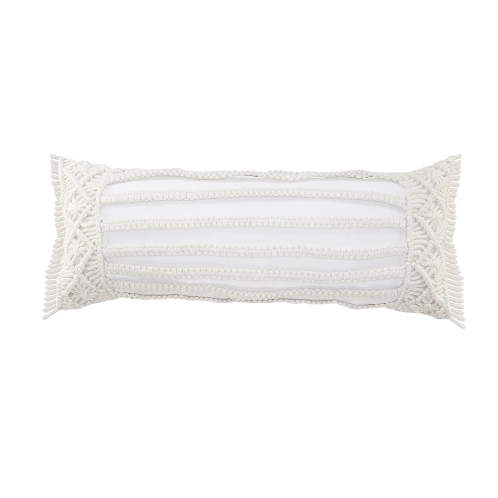 Ox Bay Hand-Woven White Diamond Resistant Polyester Pillow Cover. Picture 1