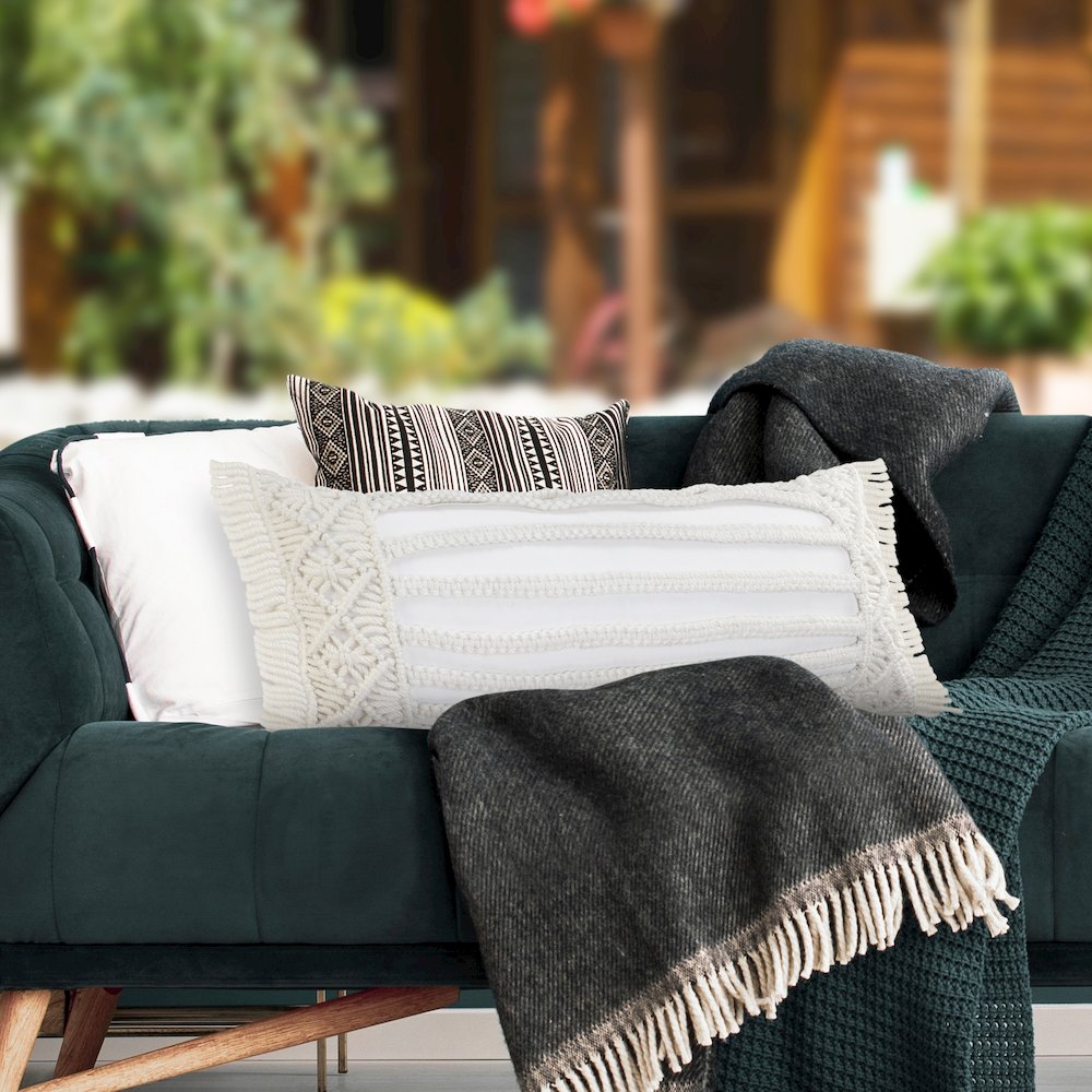 Handmade Macrame Indoor Outdoor Lumbar Pillow. Picture 8