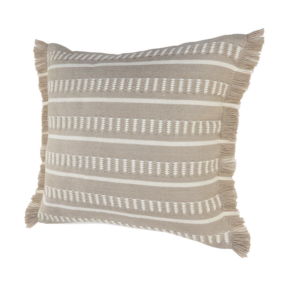 Ox Bay Hand-Woven Tan/White Geometric Resistant Polyester Pillow Cover. Picture 3