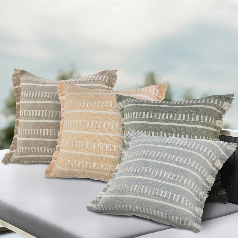 Ox Bay Hand-Woven Tan/White Geometric Resistant Polyester Pillow Cover. Picture 8