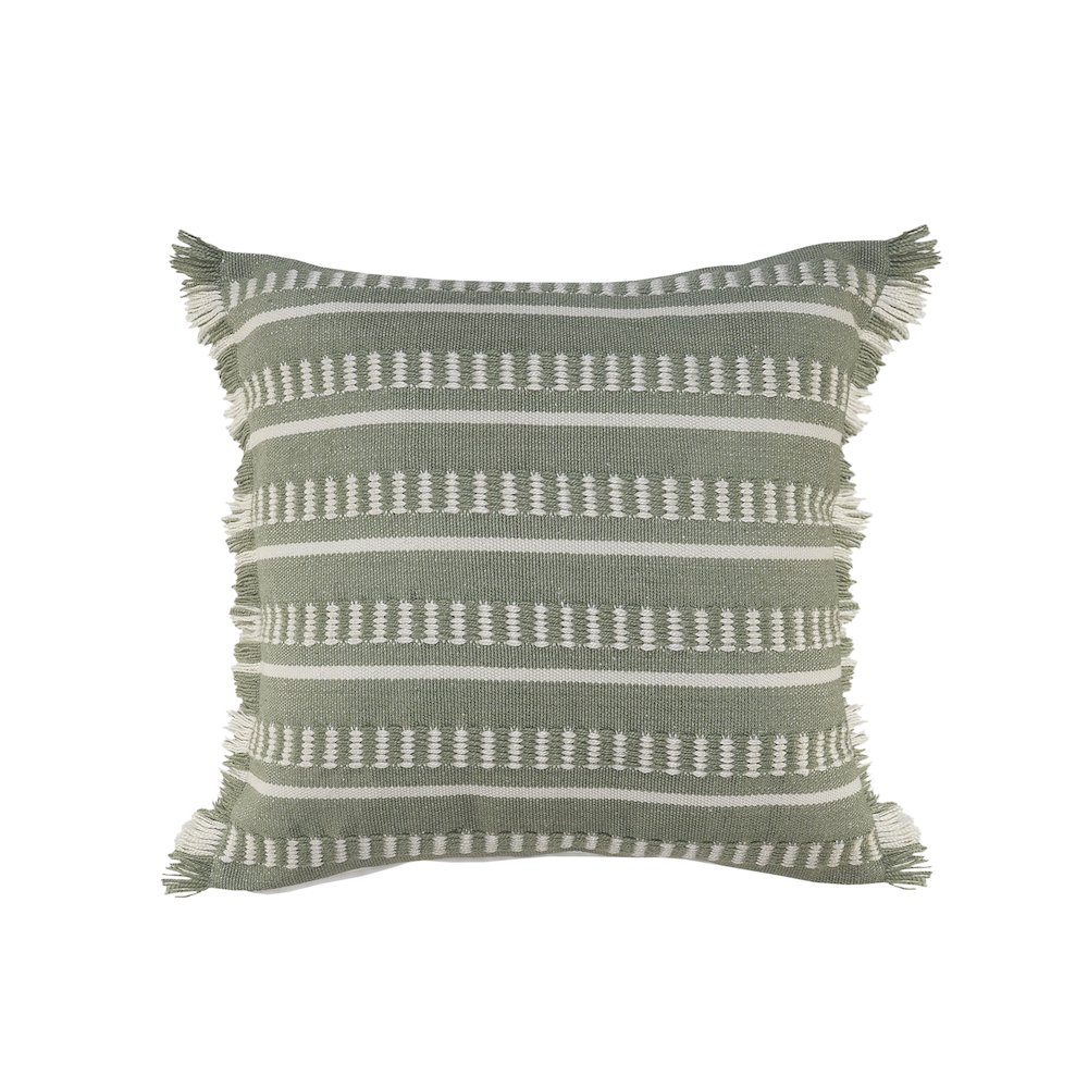 Ox Bay Hand-Woven Green/White Geometric Resistant Polyester Pillow Cover. Picture 1