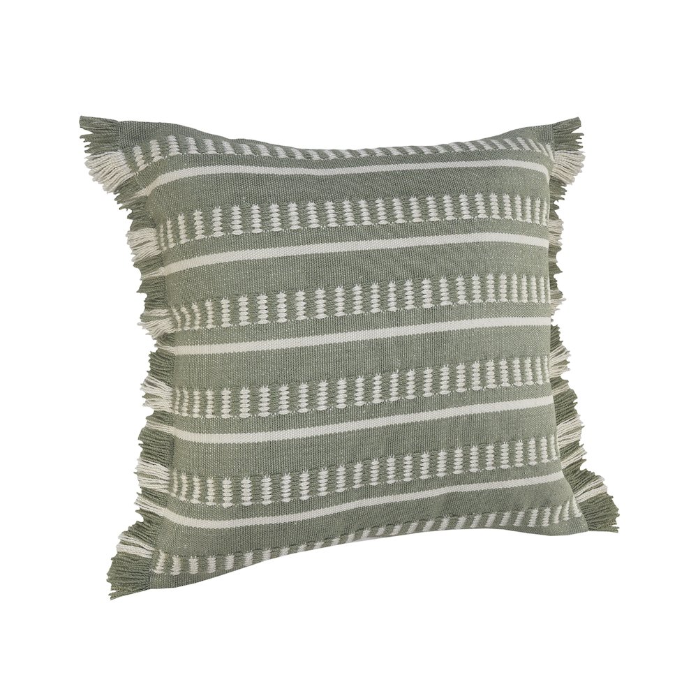 Ox Bay Hand-Woven Green/White Geometric Resistant Polyester Pillow Cover. Picture 3