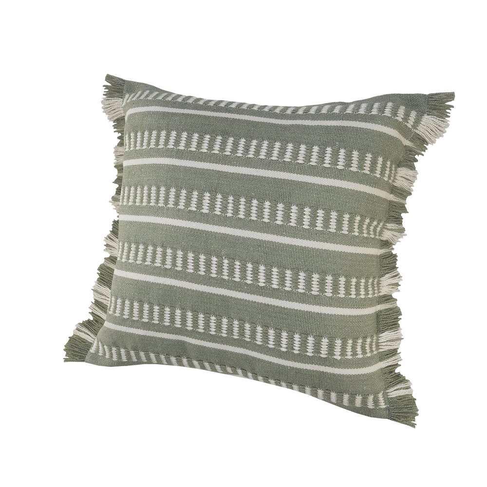 Ox Bay Hand-Woven Green/White Geometric Resistant Polyester Pillow Cover. Picture 5