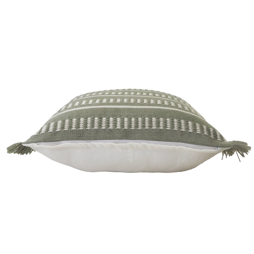 Ox Bay Hand-Woven Green/White Geometric Resistant Polyester Pillow Cover. Picture 6