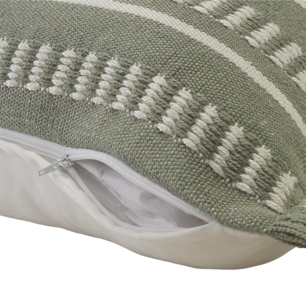 Ox Bay Hand-Woven Green/White Geometric Resistant Polyester Pillow Cover. Picture 7