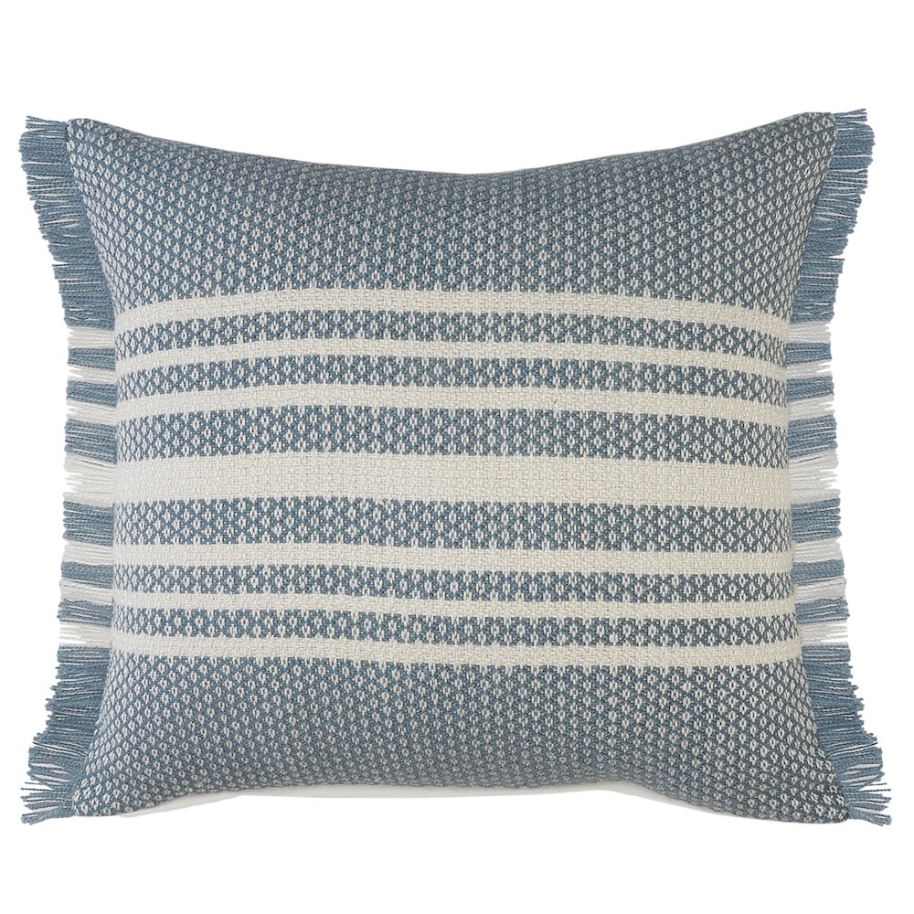 Ox Bay Hand-Woven Blue/White Geometric Resistant Polyester Pillow Cover. Picture 1