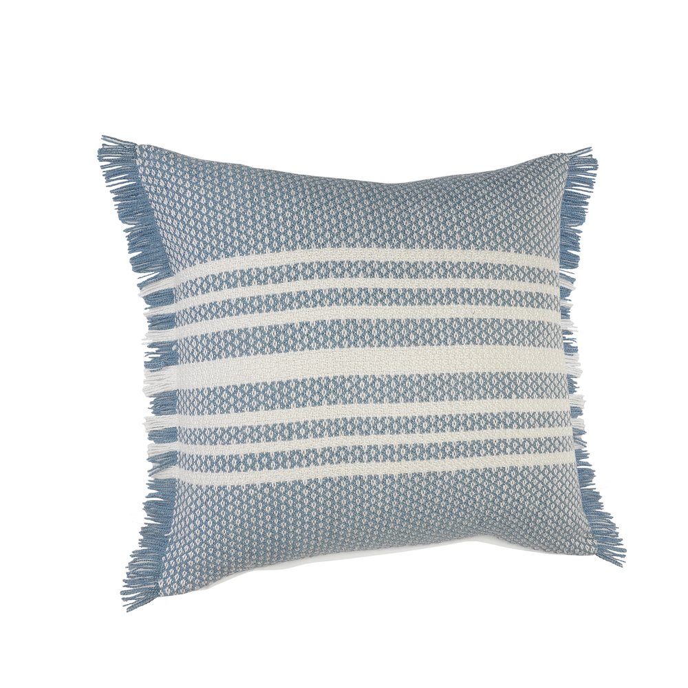 Ox Bay Hand-Woven Blue/White Geometric Resistant Polyester Pillow Cover. Picture 4