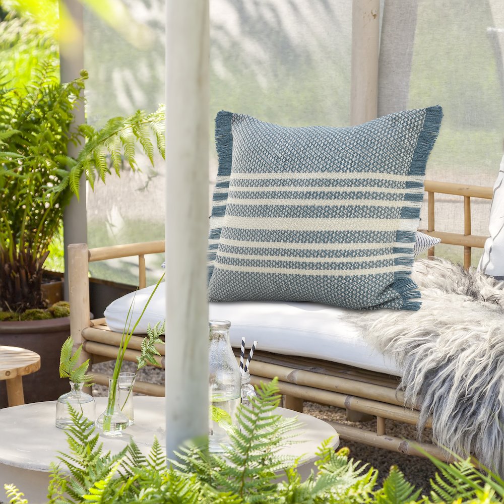 Striped Indoor Outdoor Oversized Throw Pillow with Fringe. Picture 8