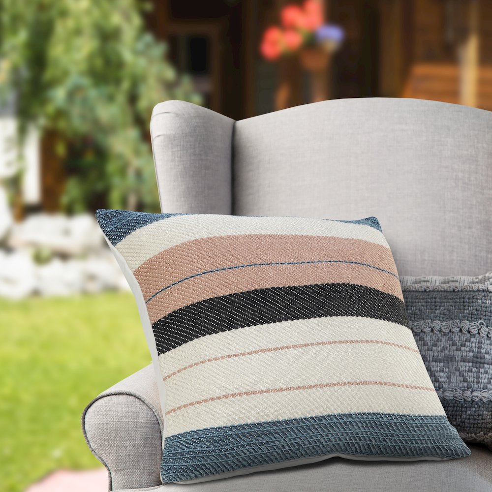 Ox Bay Hand-Woven White/Pink Geometric Resistant Polyester Pillow Cover. Picture 7
