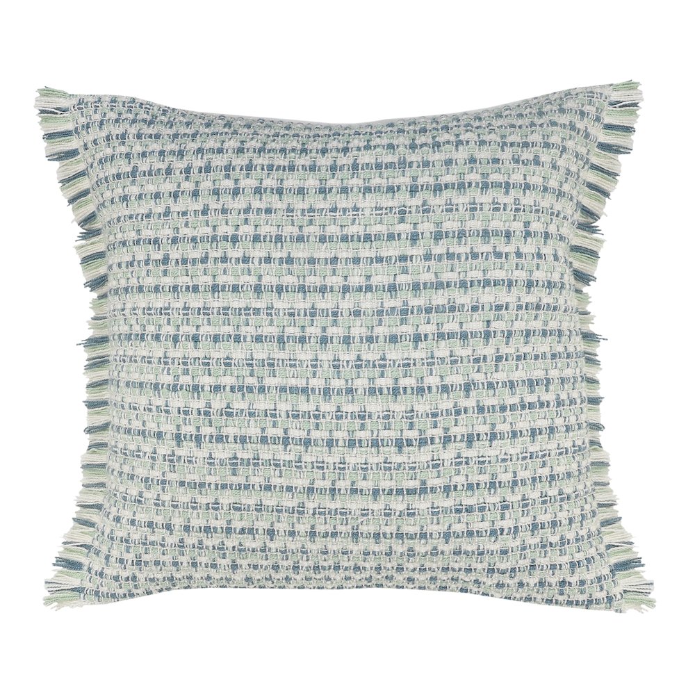 Ox Bay Hand-Woven Blue/Green Stripe Resistant Polyester Pillow Cover. Picture 1