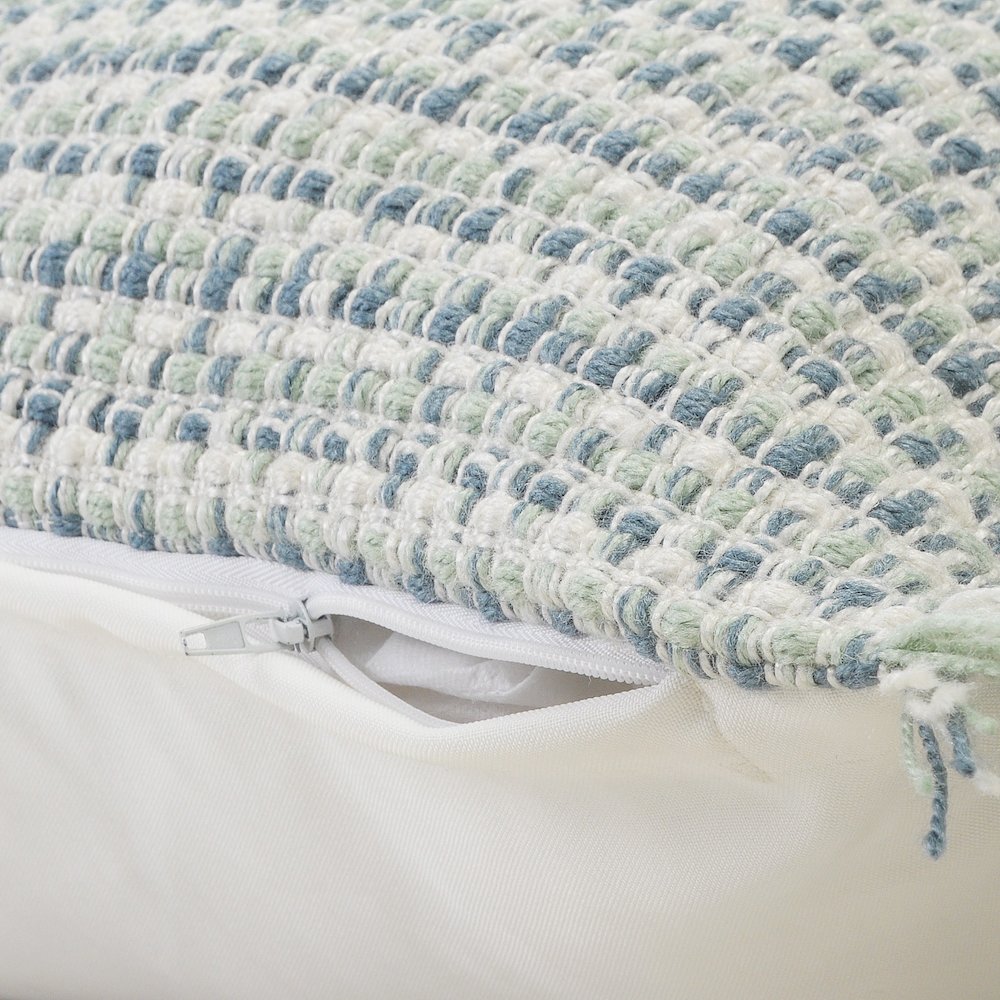 Ox Bay Hand-Woven Blue/Green Stripe Resistant Polyester Pillow Cover. Picture 3