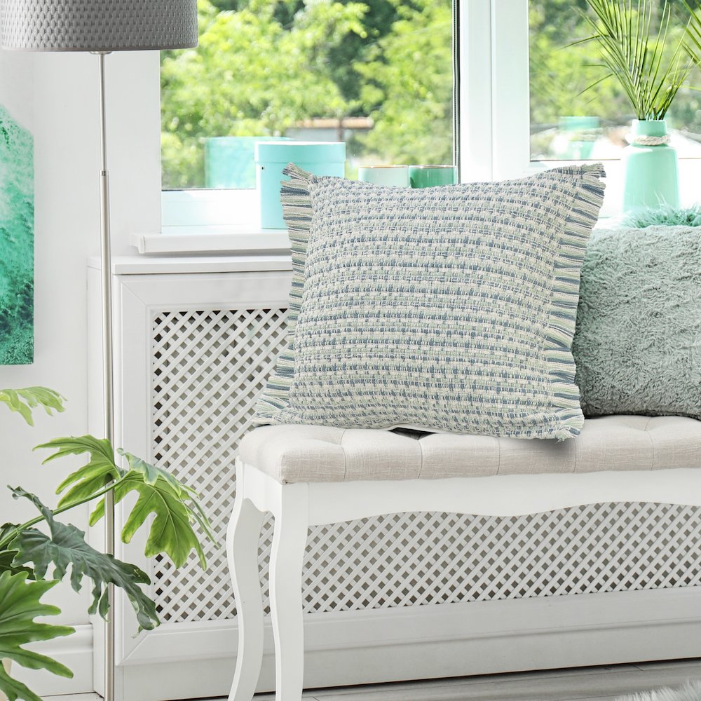 Ox Bay Hand-Woven Blue/Green Stripe Resistant Polyester Pillow. Picture 8