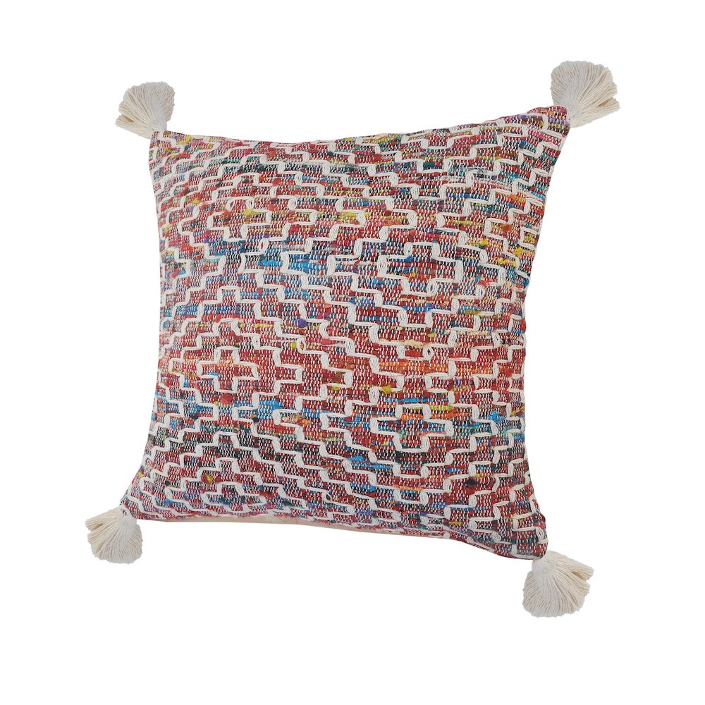 Ox Bay Hand-Woven Red/Multicolored Geometric Cotton Blend Pillow Cover. Picture 7