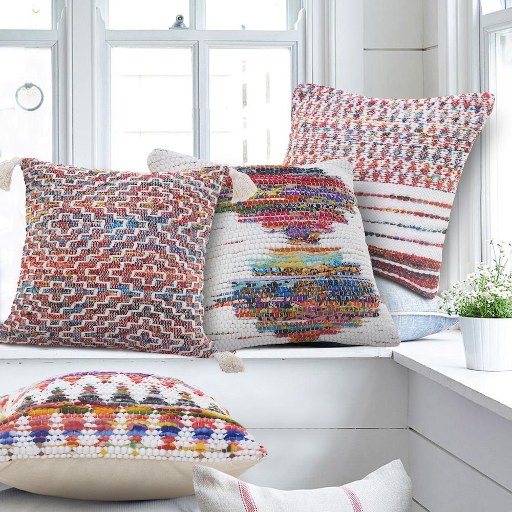 Ox Bay Hand-Woven Red/Multicolored Geometric Cotton Blend Pillow Cover. Picture 9
