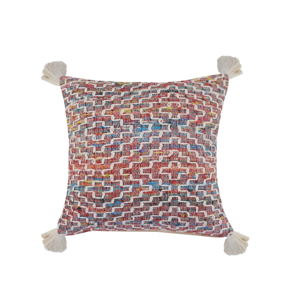Ox Bay Hand-Woven Red/Multicolored Geometric Cotton Blend Pillow Cover. Picture 1