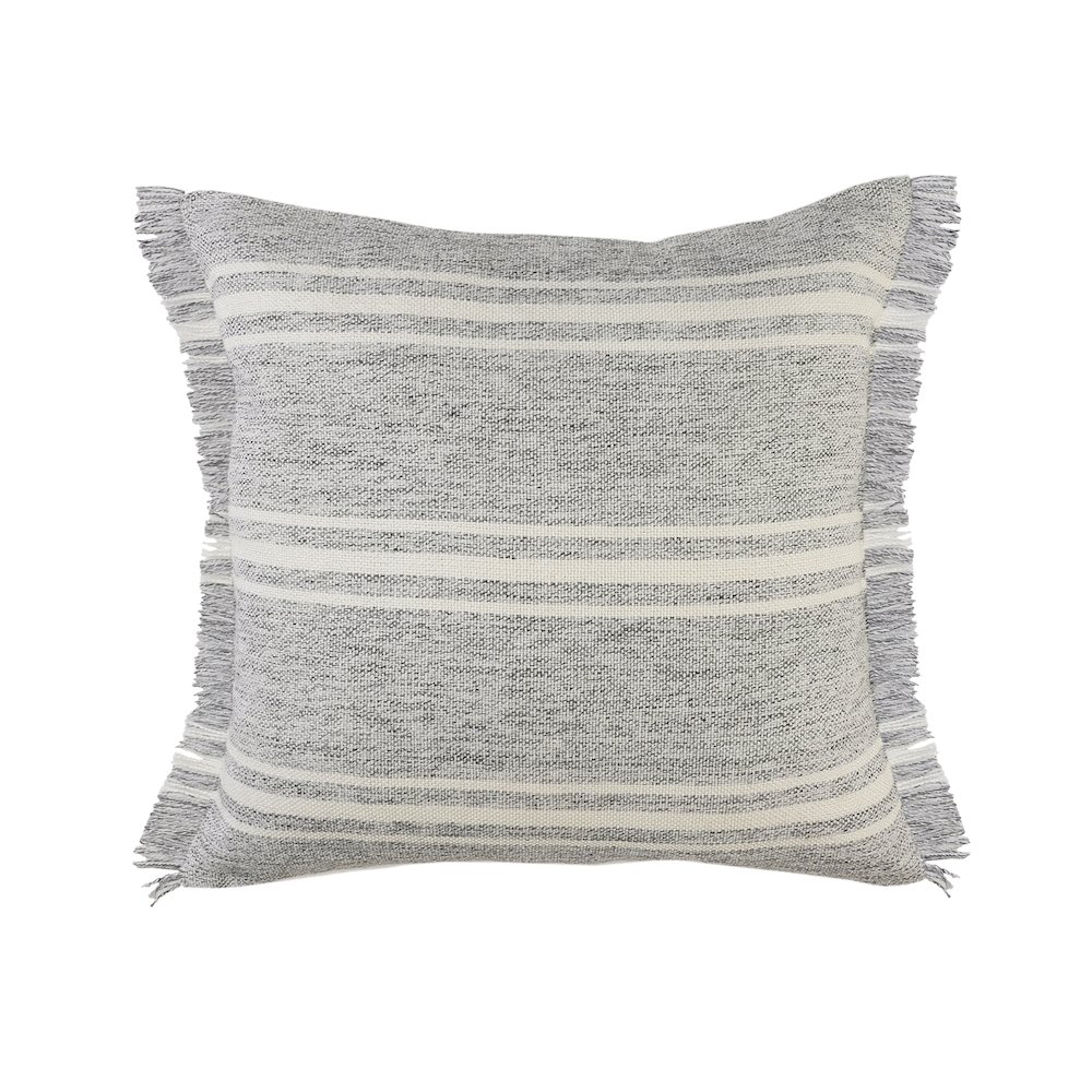 Ox Bay Hand-Woven Gray/White Stripe Resistant Polyester Pillow Cover. Picture 1