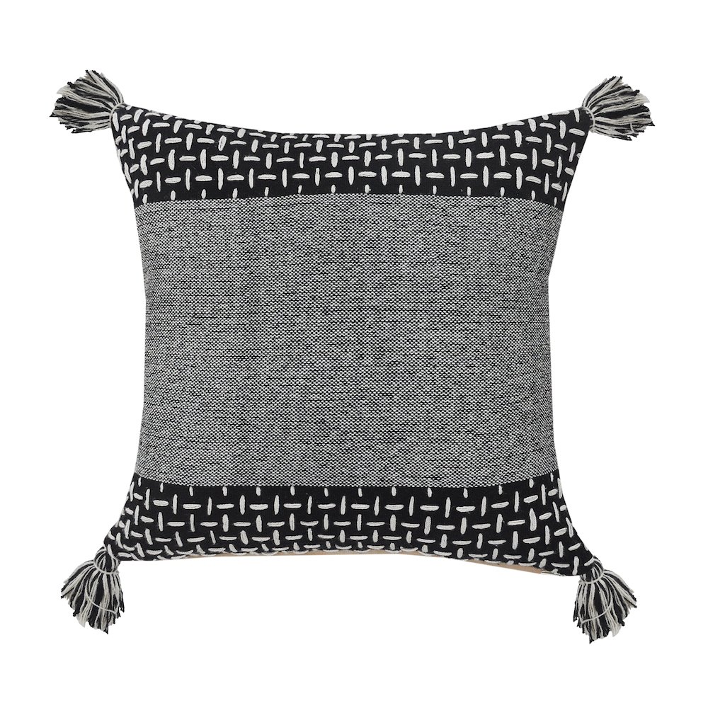 Ox Bay Hand-Woven Black/White Geometric All-Natural Cotton  Pillow Cover. Picture 1