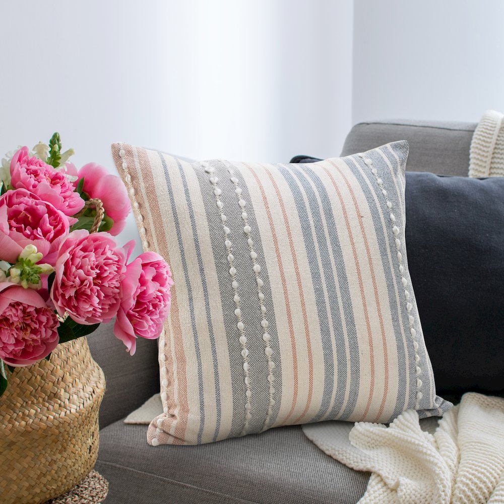 Ox Bay Hand-Woven Gray/White Stripe Resistant Polyester Pillow Cover. Picture 8