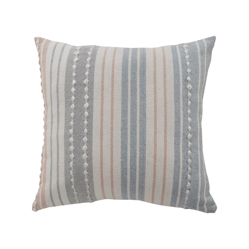 Ox Bay Hand-Woven Gray/White Stripe Resistant Polyester Pillow Cover. Picture 1