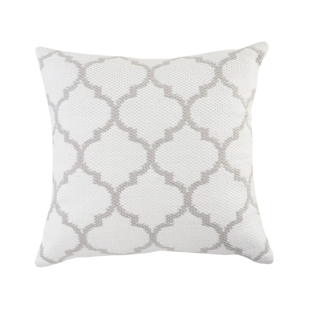 Ox Bay Hand-Woven White/Grey Trellis Resistant Polyester Pillow Cover. Picture 1