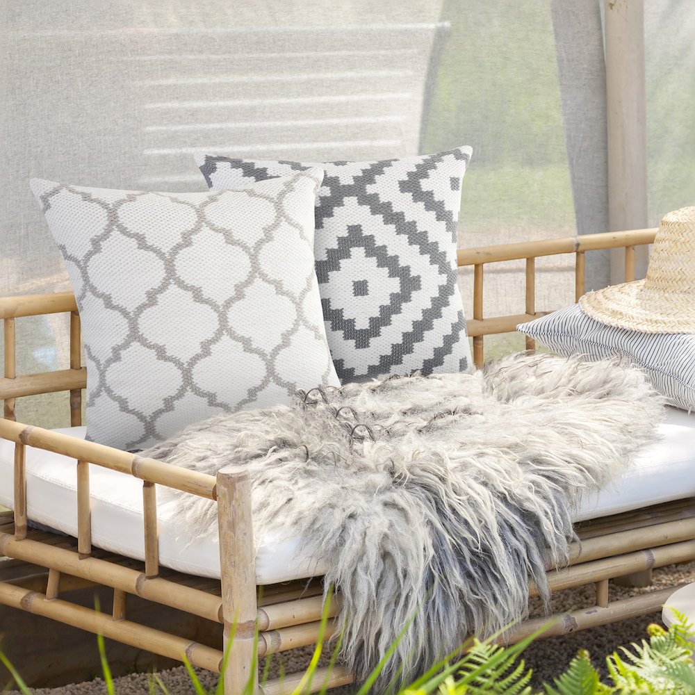 Ox Bay Hand-Woven White/Grey Trellis Resistant Polyester Pillow Cover. Picture 2