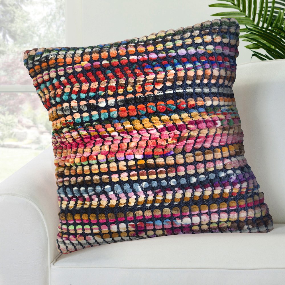 Ox Bay Hand-Woven Black/Multicolored Geometric Cotton Blend Pillow Cover. Picture 6