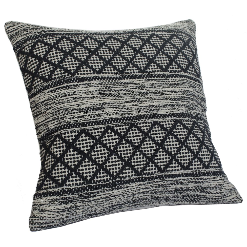 Ox Bay Hand-Woven Black/White Distressed Cotton Blend Pillow Cover. Picture 4