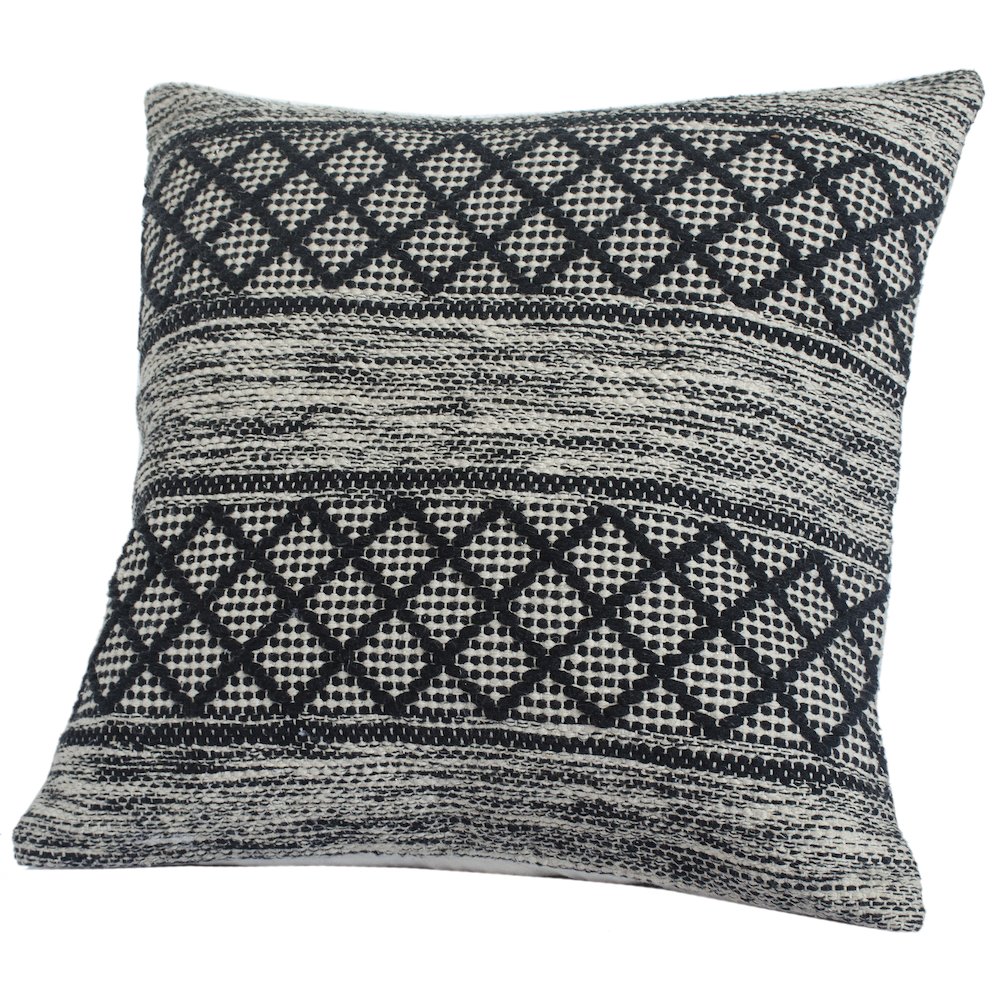 Ox Bay Hand-Woven Black/White Distressed Cotton Blend Pillow Cover. Picture 5