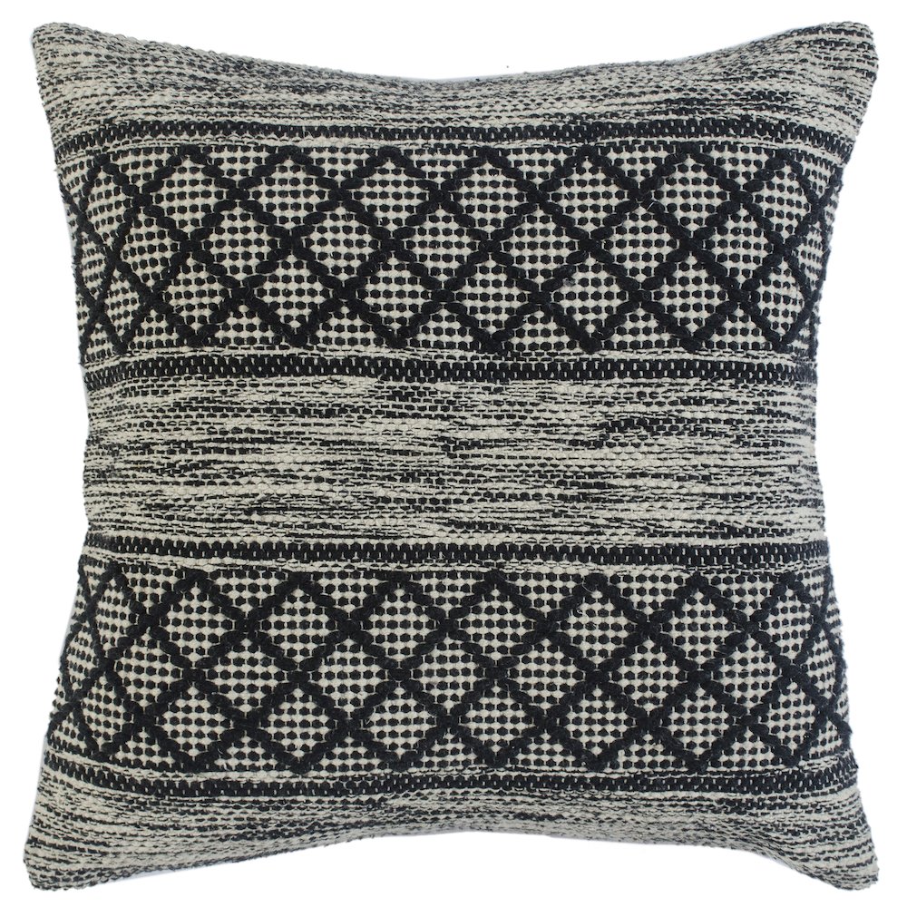 Ox Bay Hand-Woven Black/White Distressed Cotton Blend Pillow Cover. Picture 1