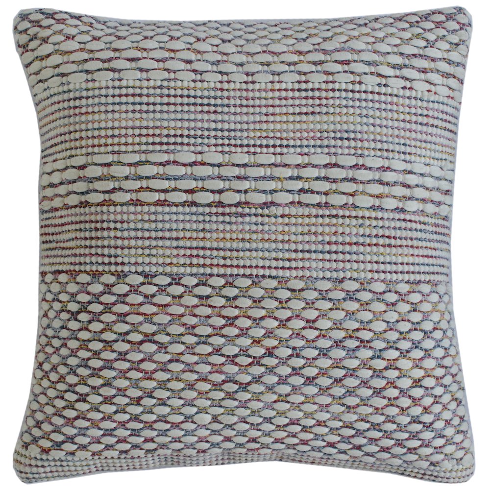 Ox Bay Hand-Woven White/Multicolored Stripe Cotton Blend Pillow Cover. Picture 1